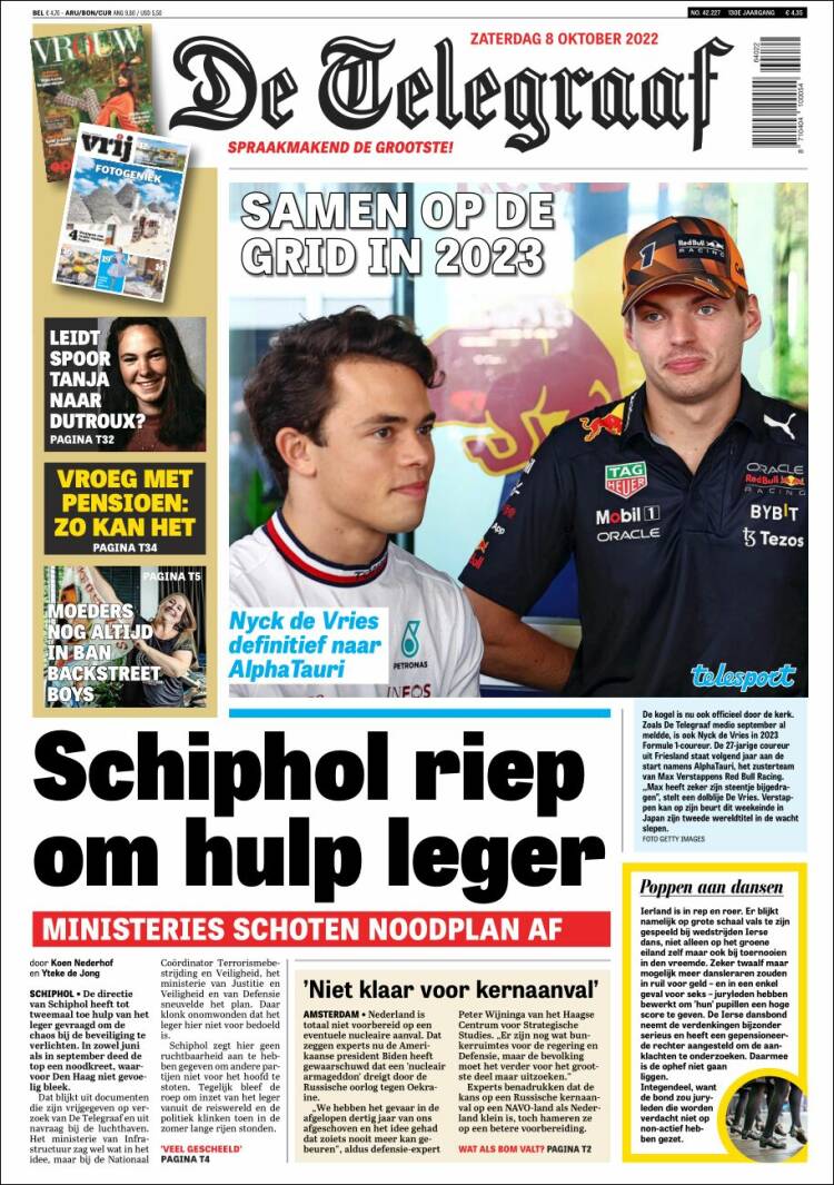 Portada de De Telegraaf (Pa&iacute;ses Bajos)