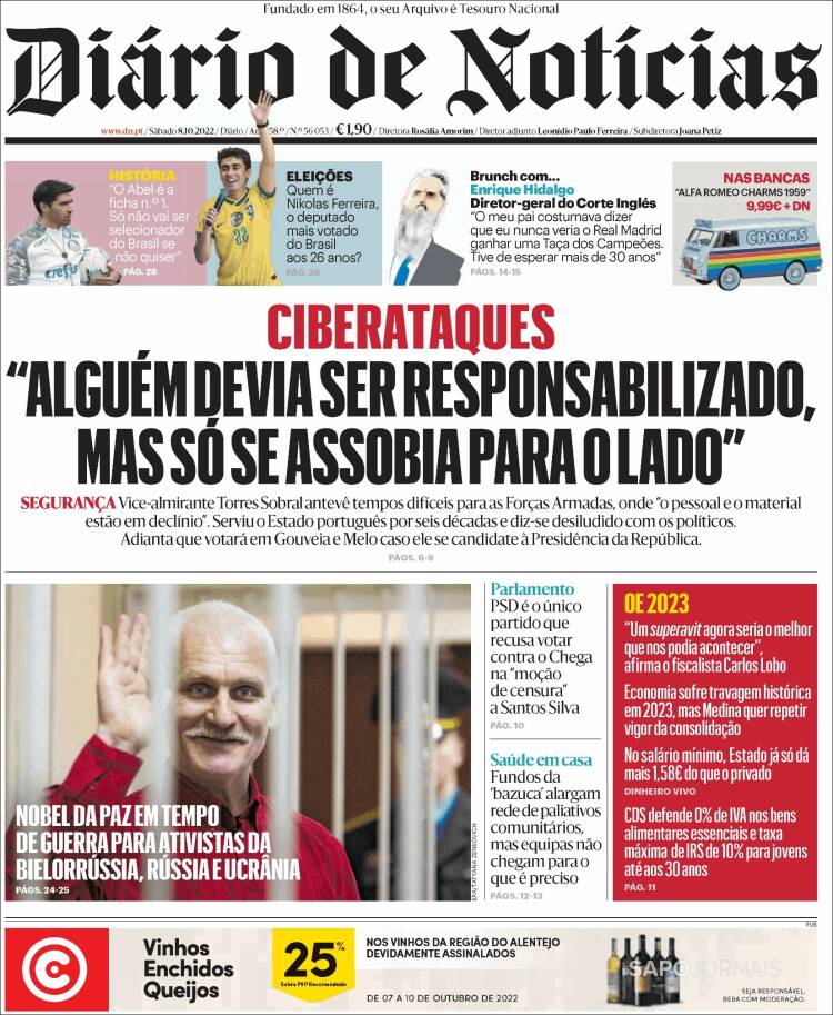Portada de Diário de Noticias (Portugal)