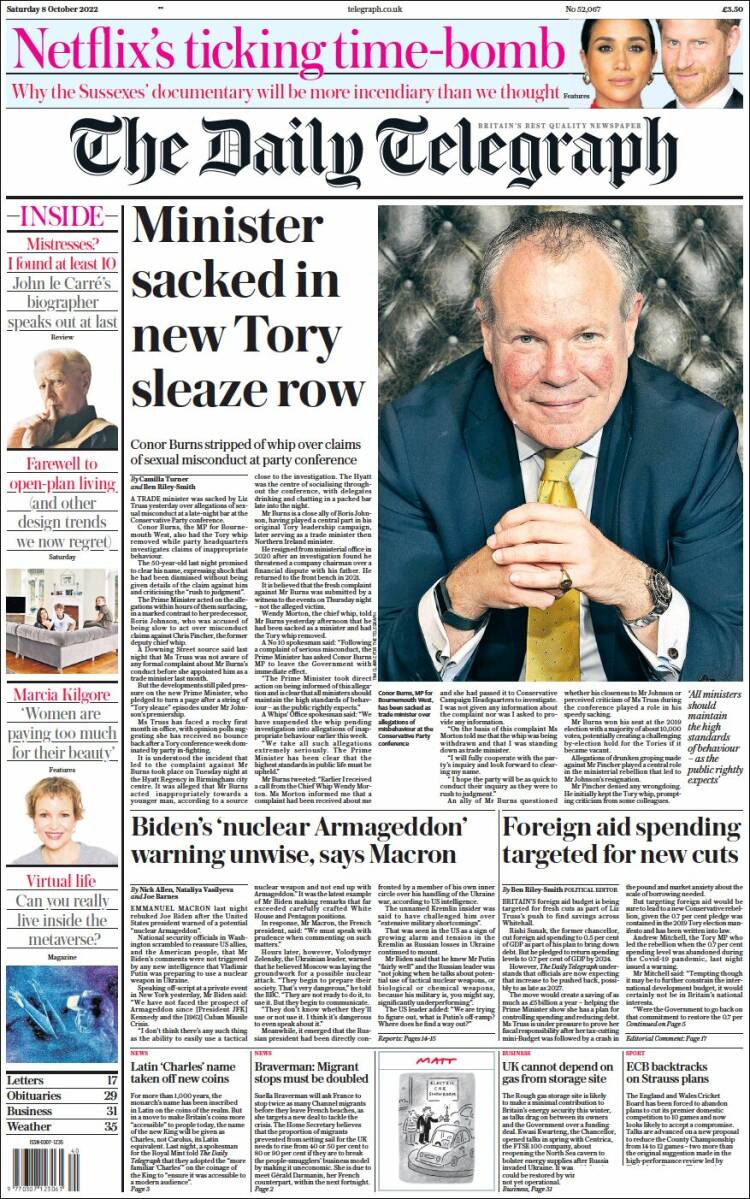Portada de Daily Telegraph (Reino Unido)