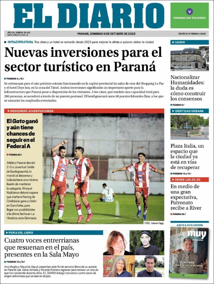 Portada de El Diario de Paraná (Argentina)