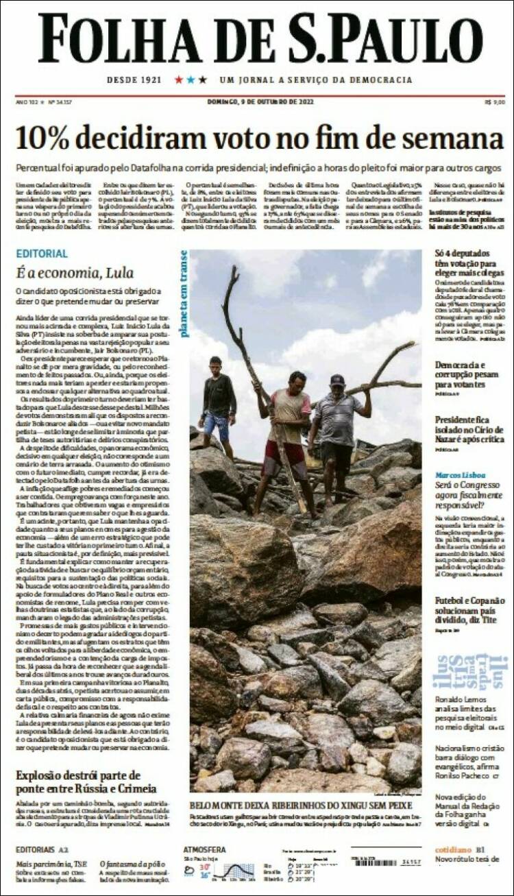 Portada de Folha de São Paulo (Brasil)