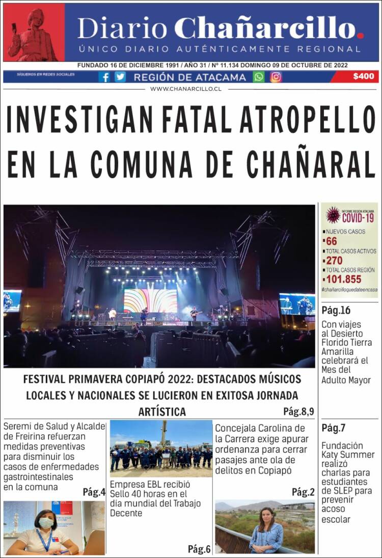 Portada de Diario Chañarcillo (Chile)