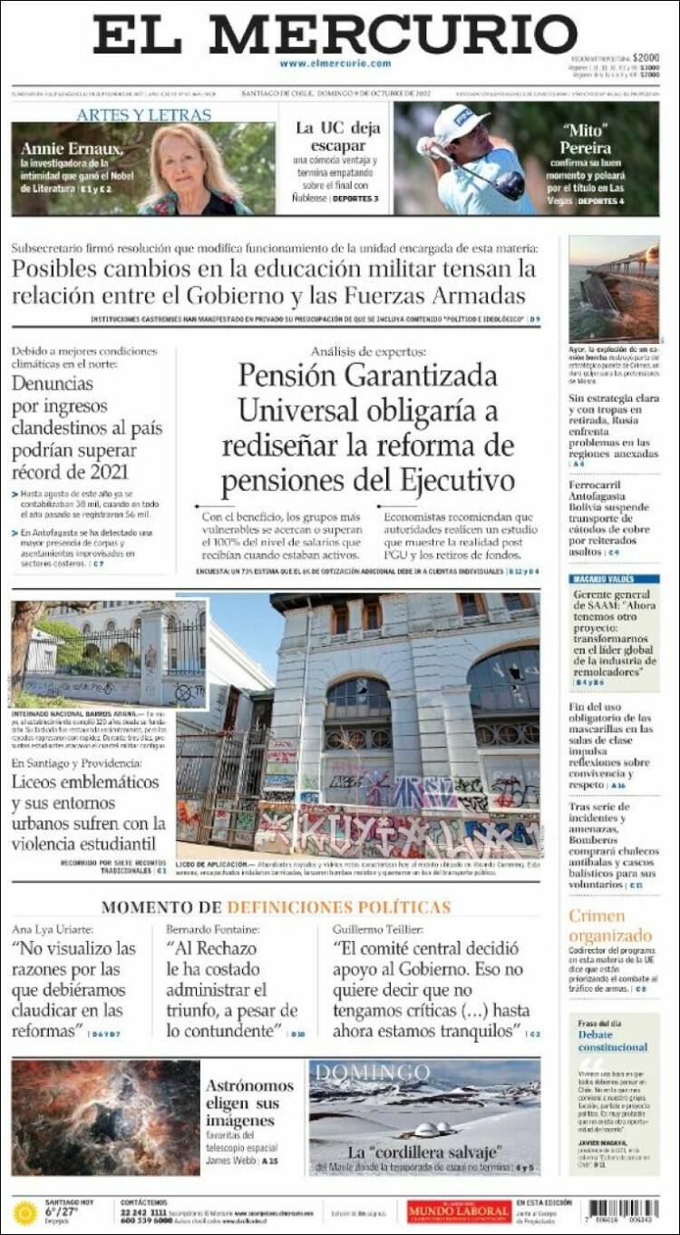 Portada de El Mercurio (Chile)