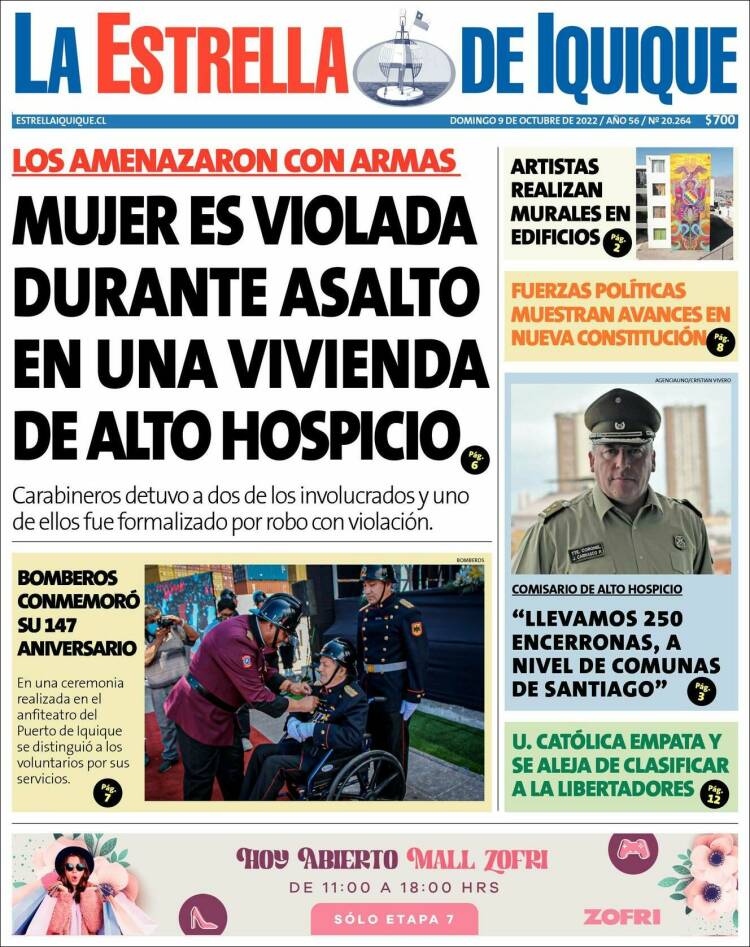 Portada de La Estrella de Iquique (Chile)