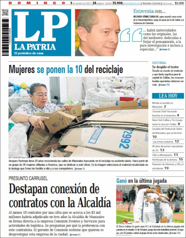 Portada de La Patria (Colombia)