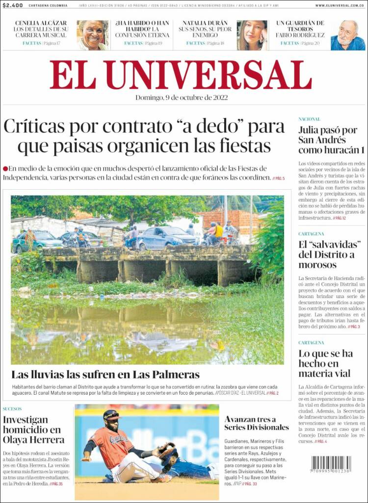 Portada de El Universal (Colombia)