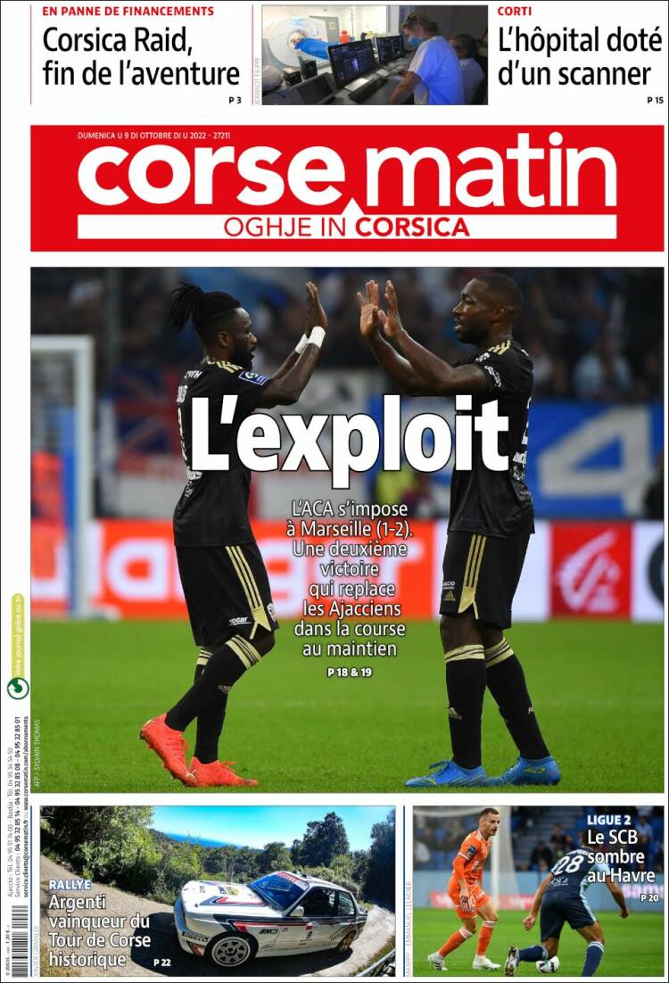 Portada de Corse-Matin (Francia)
