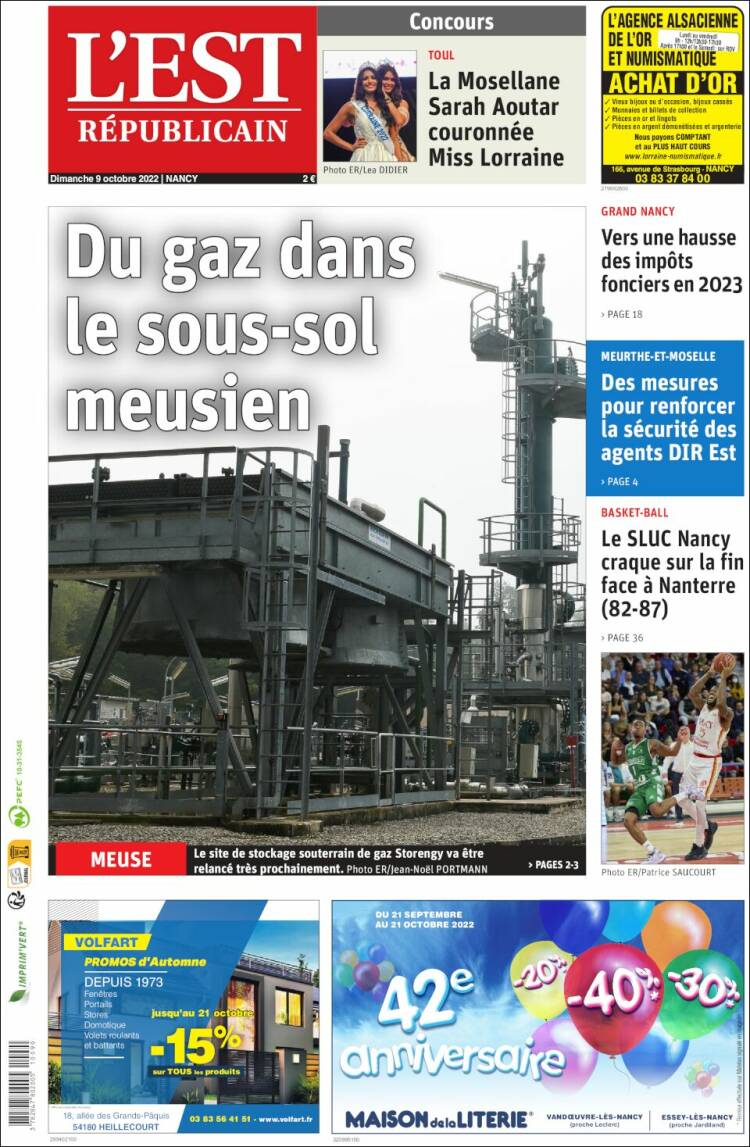 Portada de L'Est Republicain (Francia)