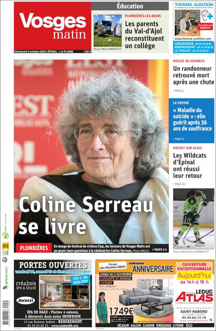 Portada de Vosges Matin (Francia)
