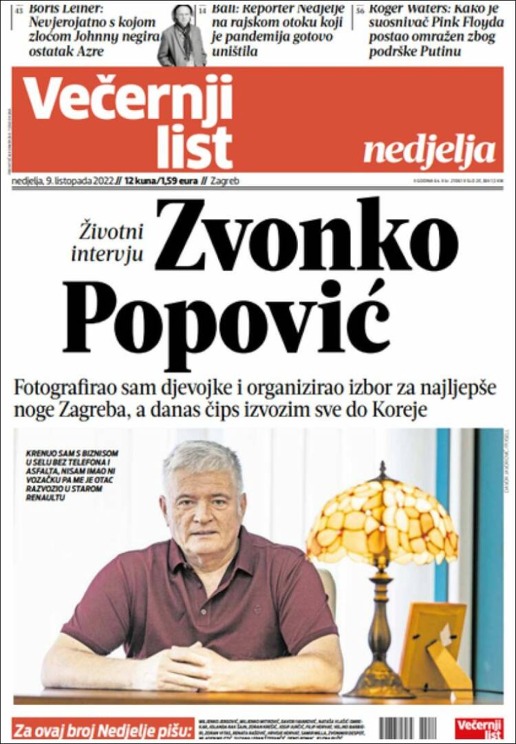 Portada de Večernji (Croacia)