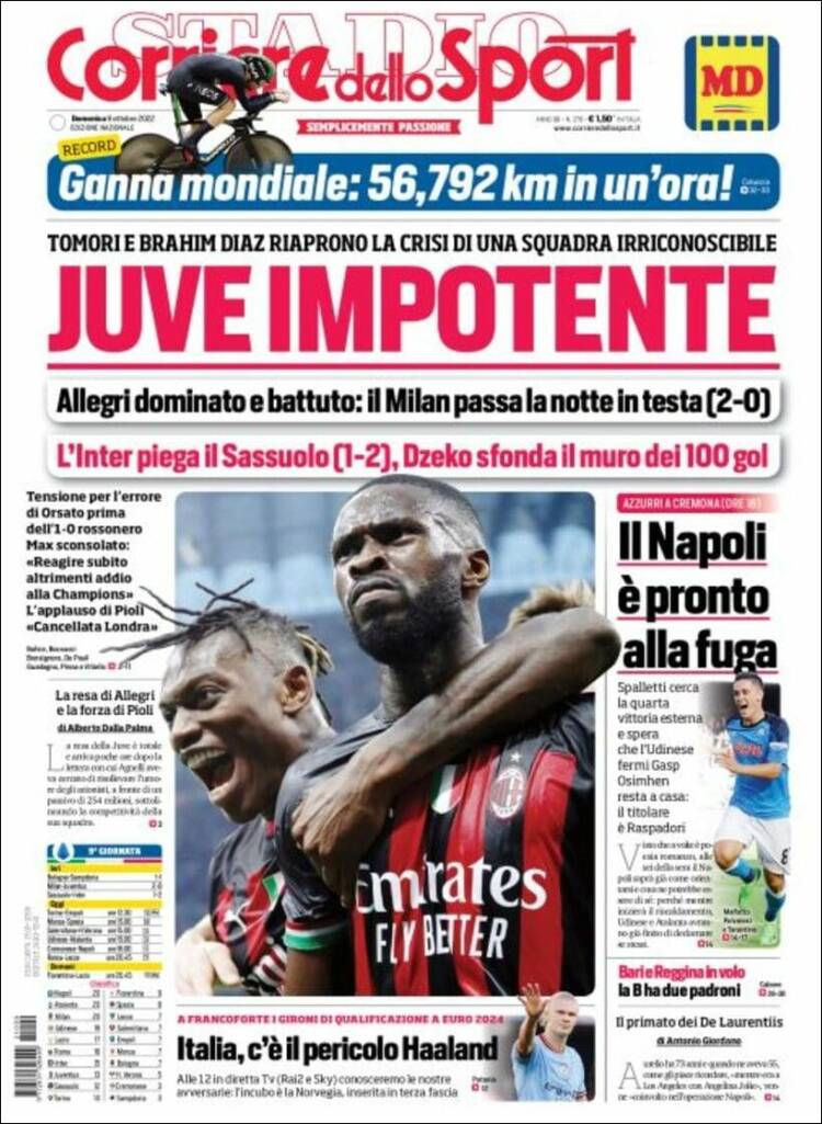 Portada de Corriere dello Sport (Italia)