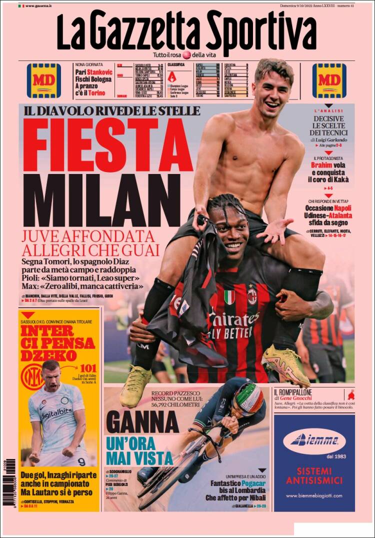 Portada de La Gazzetta dello Sport (Italia)