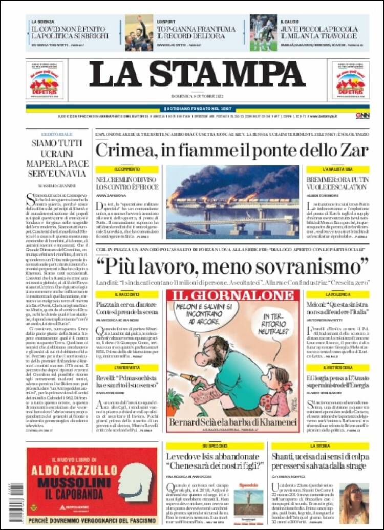 Portada de La Stampa (Italia)