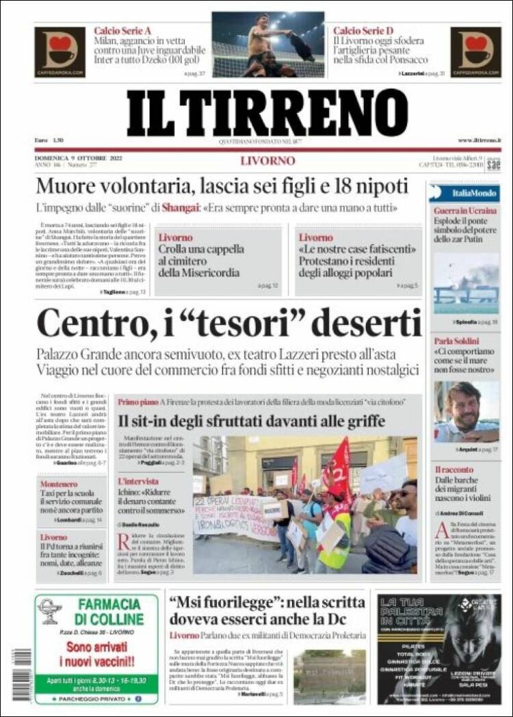 Portada de Il Tirreno (Italia)