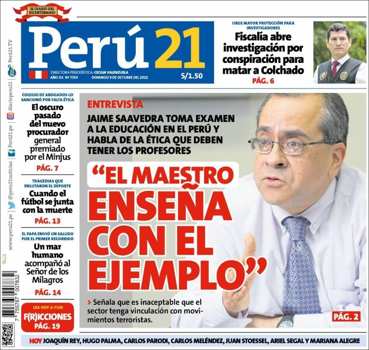Portada de Perú 21 (Per&uacute;)