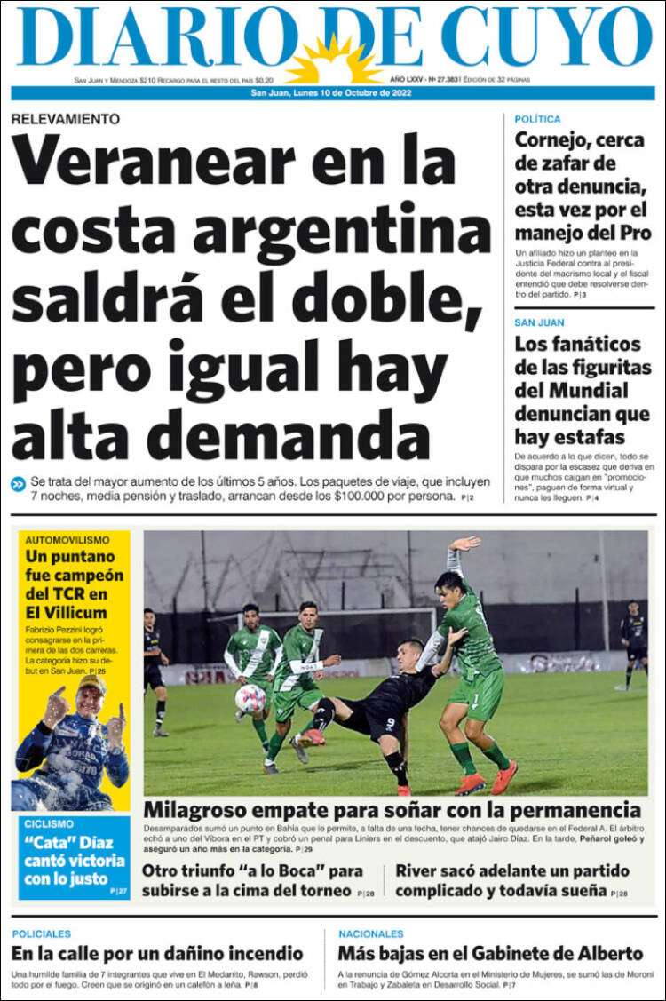 Portada de Diario de Cuyo (Argentina)