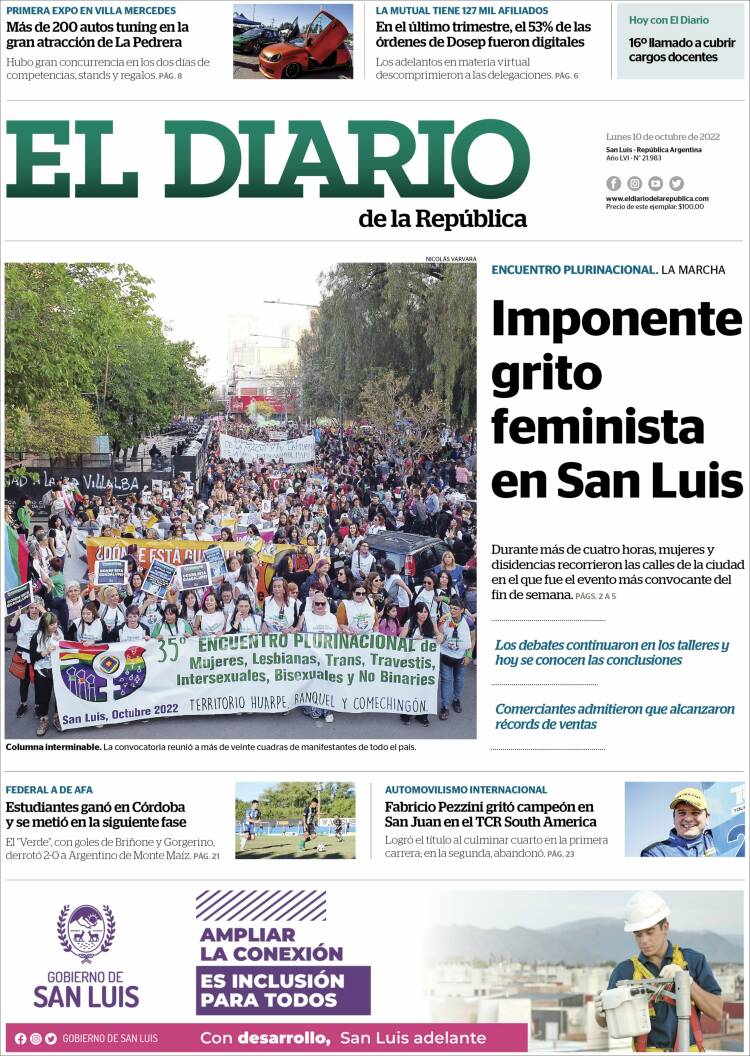 Portada de Diario de la República (Argentina)