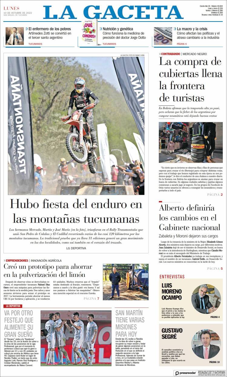 Portada de La Gaceta (Argentina)
