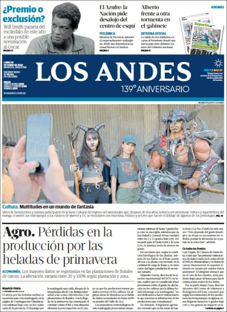 Portada de Los Andes - Mendoza (Argentina)