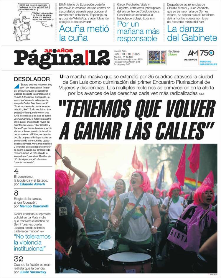 Portada de Página/12 (Argentina)