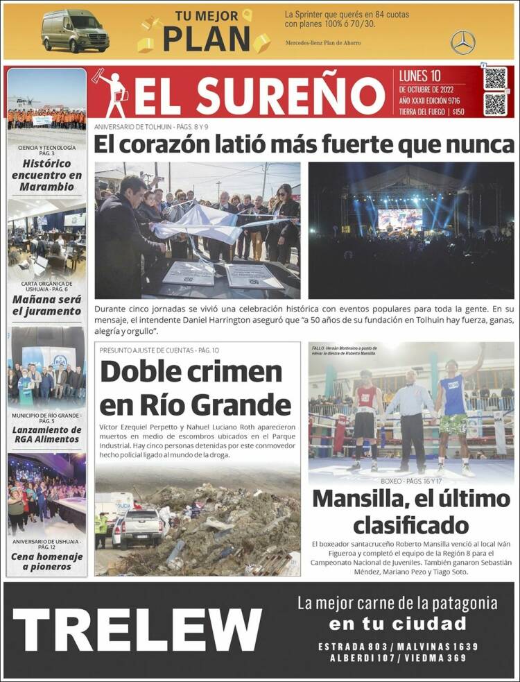 Portada de Diario El Sureño (Argentina)
