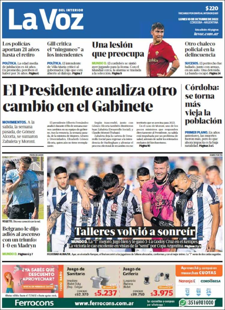 Portada de La Voz del Interior (Argentina)