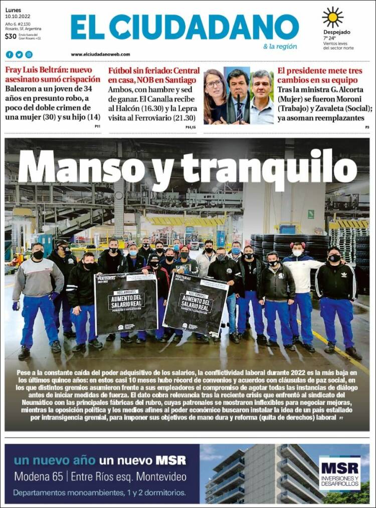 Portada de Diario El Ciudadano (Argentina)