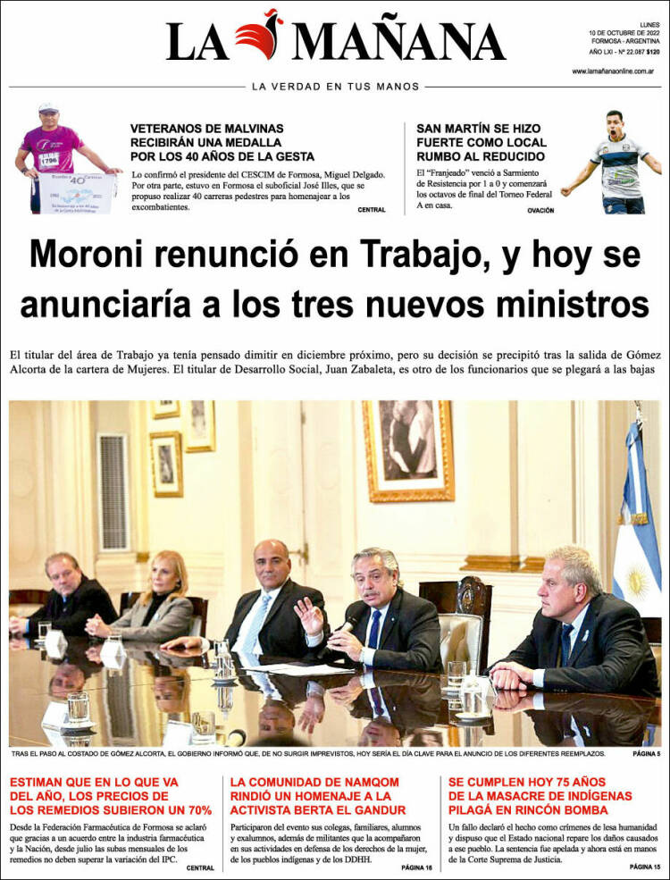 Portada de Diario La Mañana (Argentina)