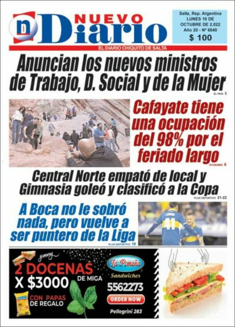 Portada de Nuevo Diario de Salta (Argentina)