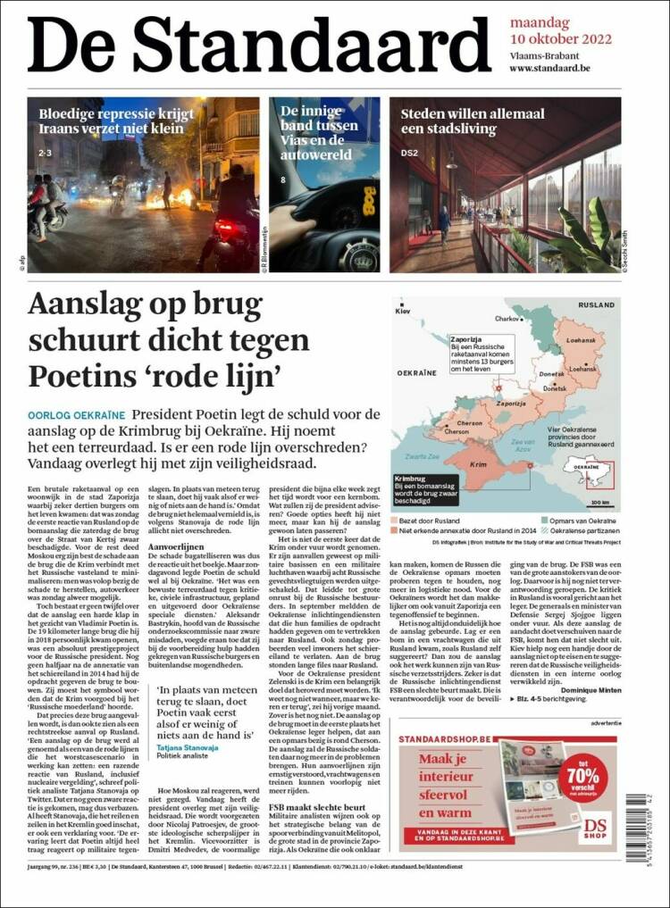 Portada de De Standaard (B&eacute;lgica)