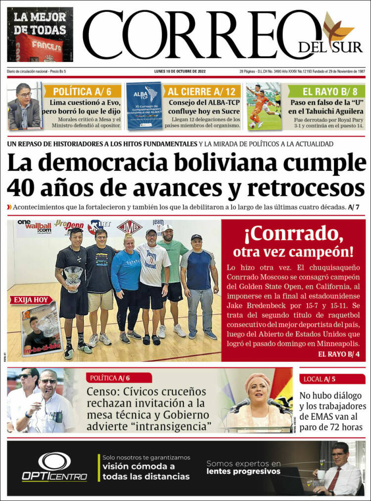 Portada de Correo Sur (Bolivie)