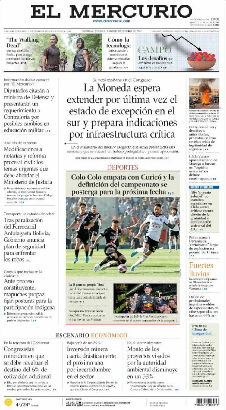 Portada de El Mercurio (Chile)