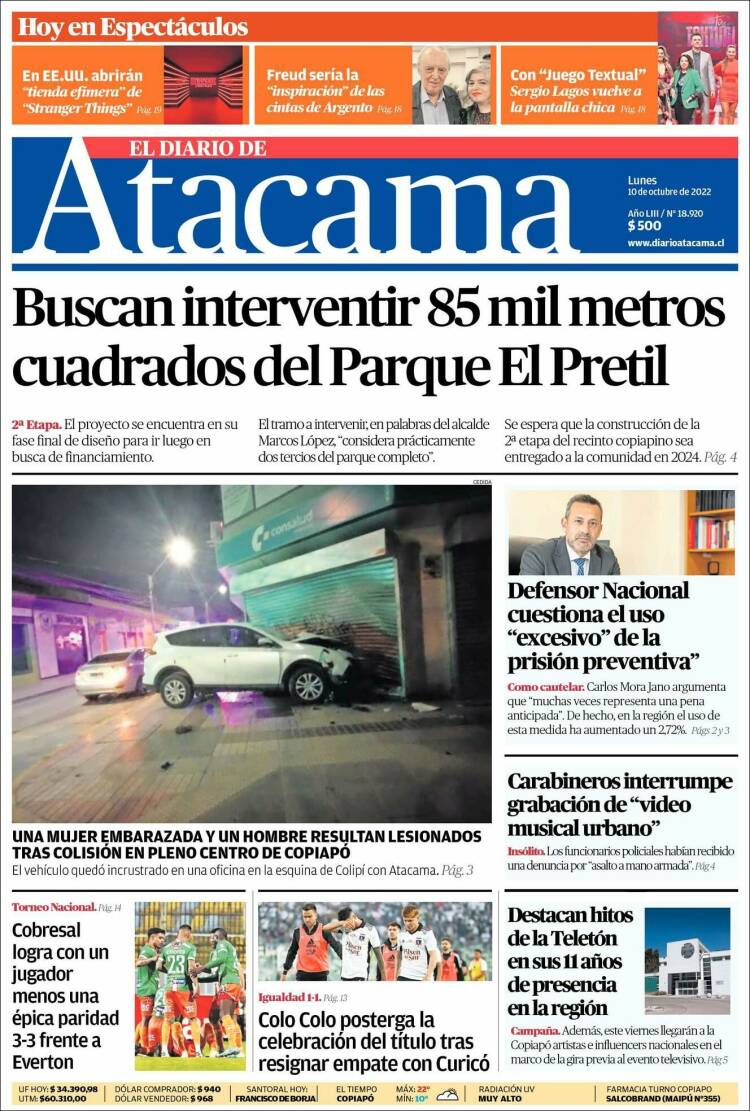 Portada de Diario de Atacama (Chile)