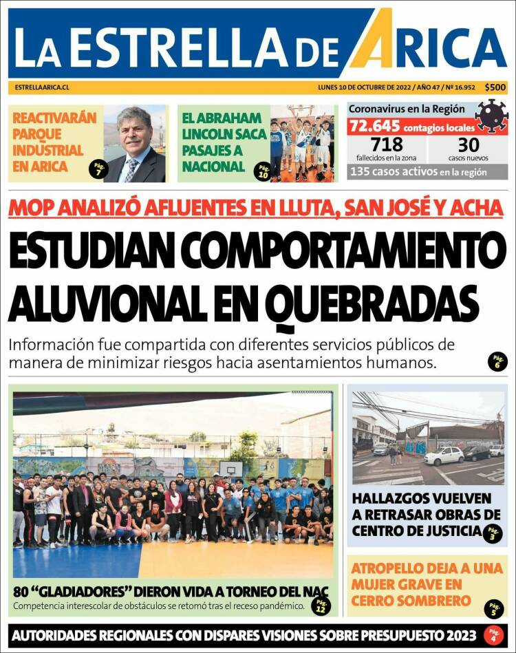 Portada de La Estrella de Arica (Chile)