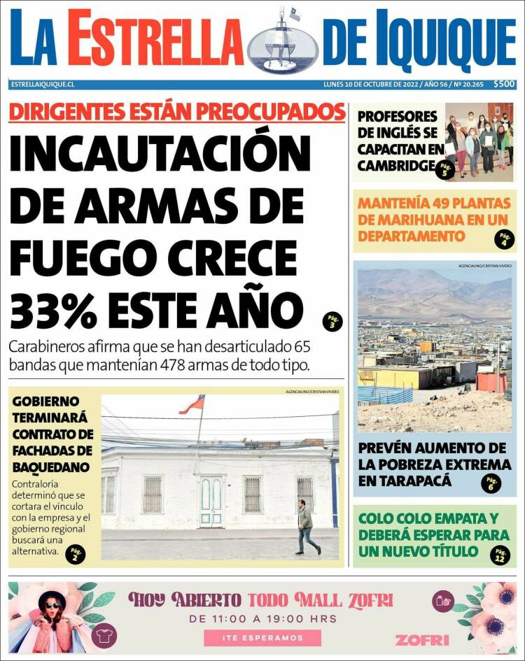 Portada de La Estrella de Iquique (Chile)