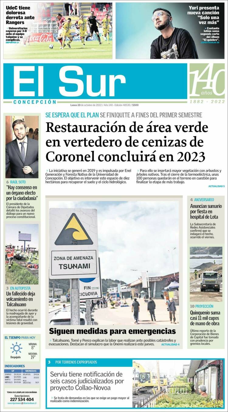 Portada de El Sur (Chile)