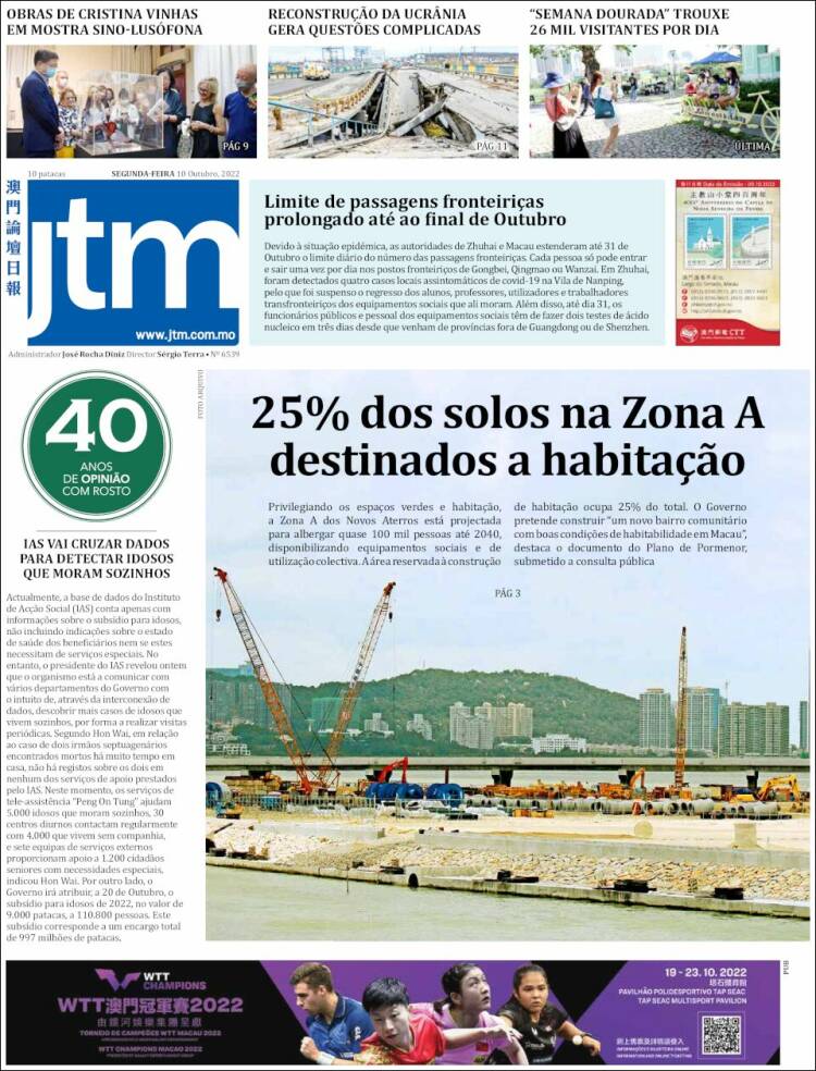 Portada de Jornal Tribuna de Macau (China)