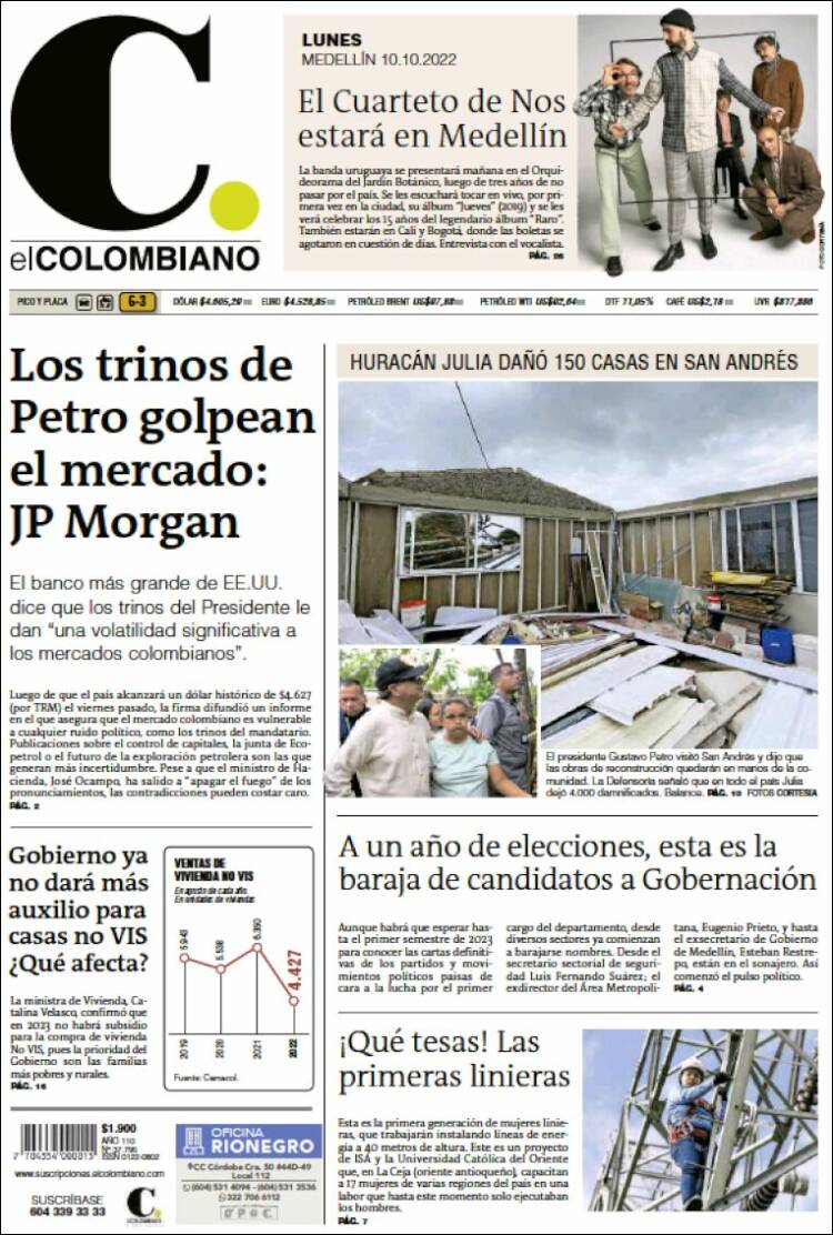 Portada de El Colombiano (Colombia)