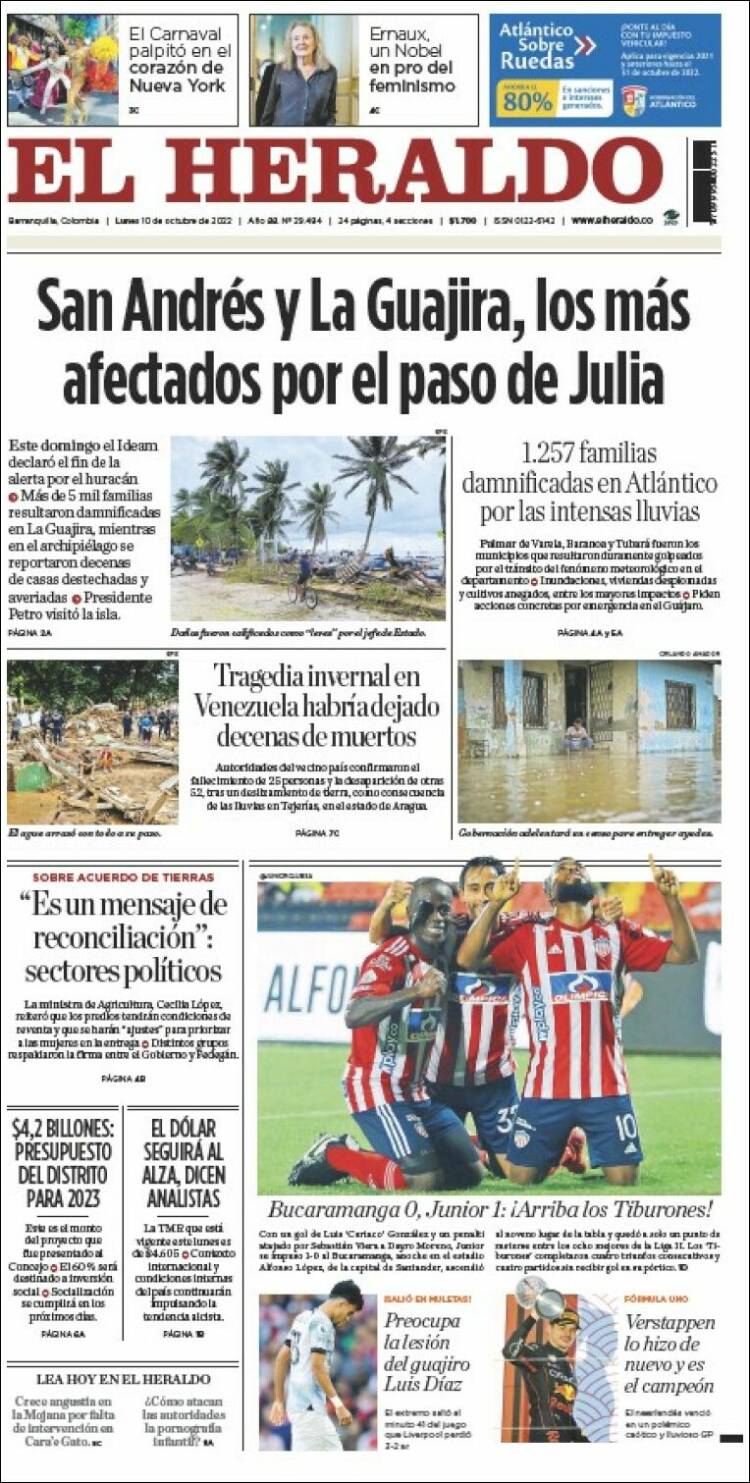 Portada de El Heraldo (Colombia)
