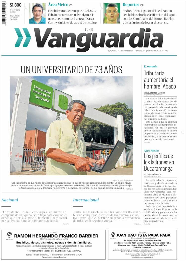 Portada de Vanguardia Liberal (Colombia)