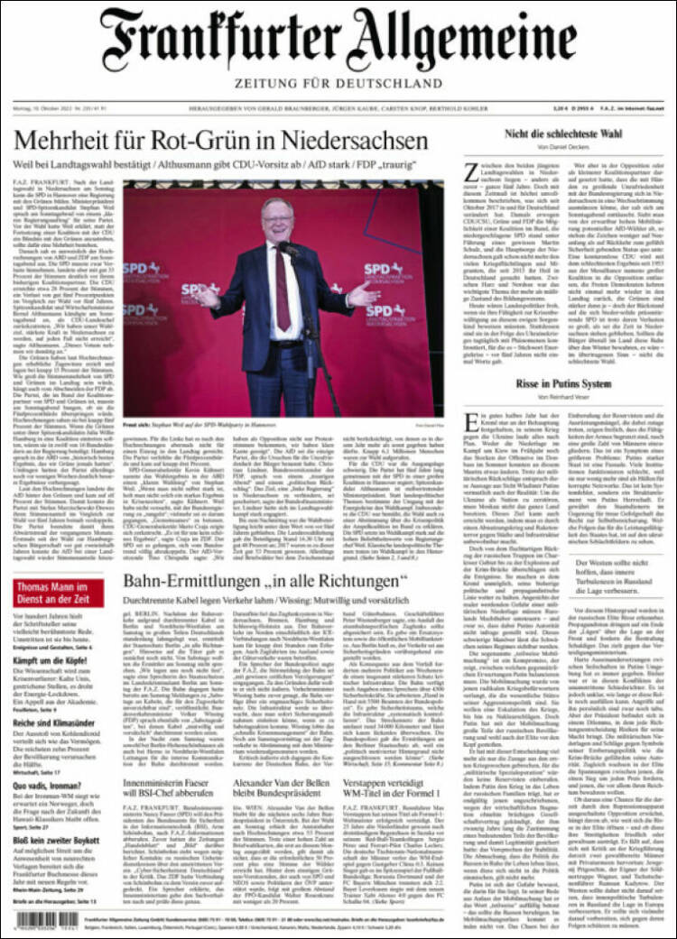 Portada de Frankfurter Allgemeine (Alemania)