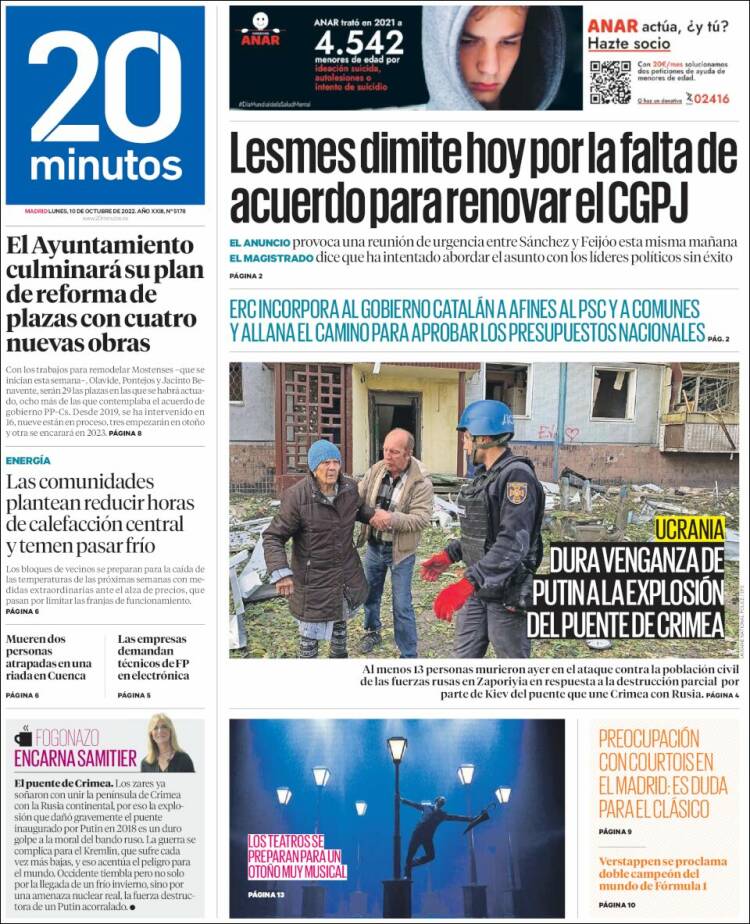 Portada de 20 Minutos - Madrid (Espa&ntilde;a)