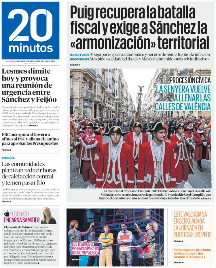 Portada de 20 Minutos - Valencia (Espa&ntilde;a)