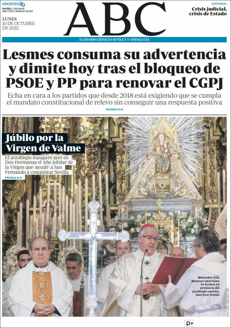 Portada de ABC - Sevilla (Espa&ntilde;a)