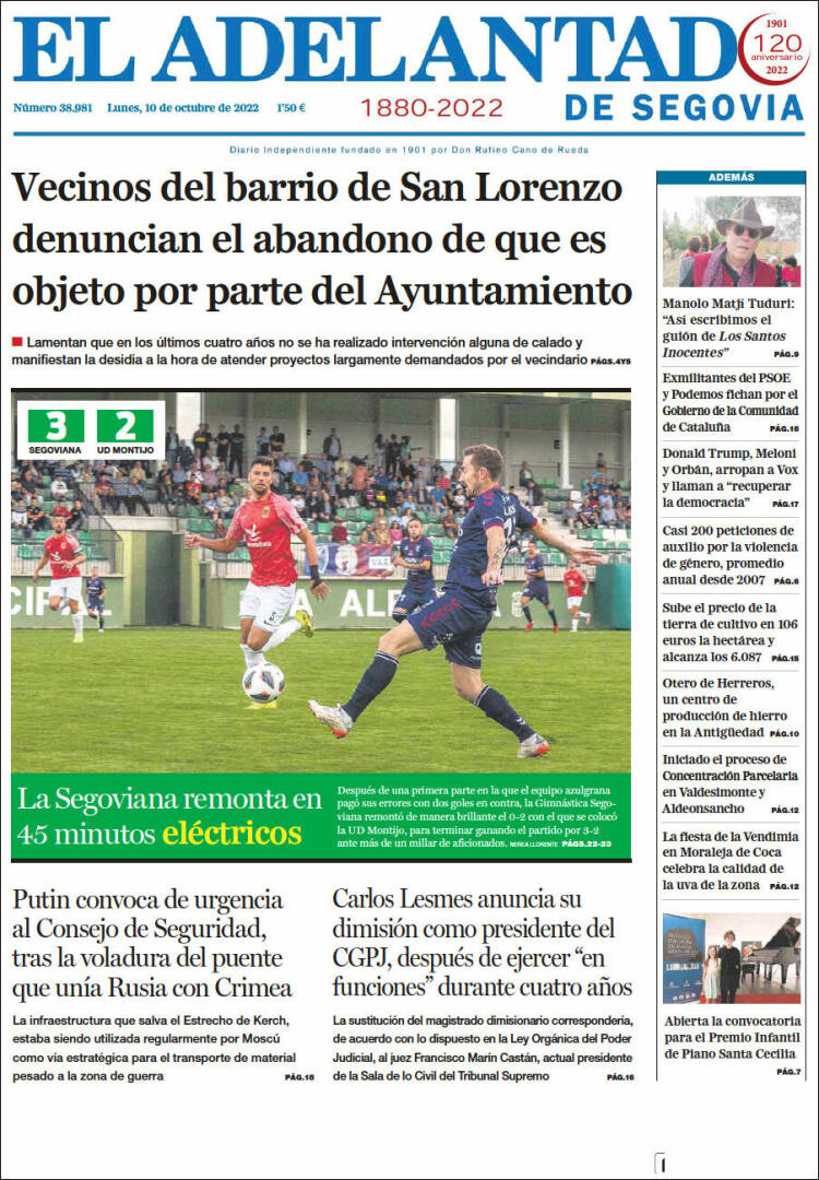 Portada de El Adelantado de Segovia (Espa&ntilde;a)