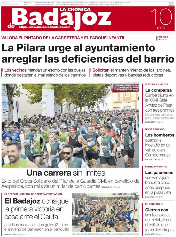Portada de La Crónica de Badajoz (Espa&ntilde;a)