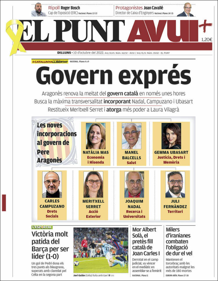 Portada de El Punt Avui (Espa&ntilde;a)