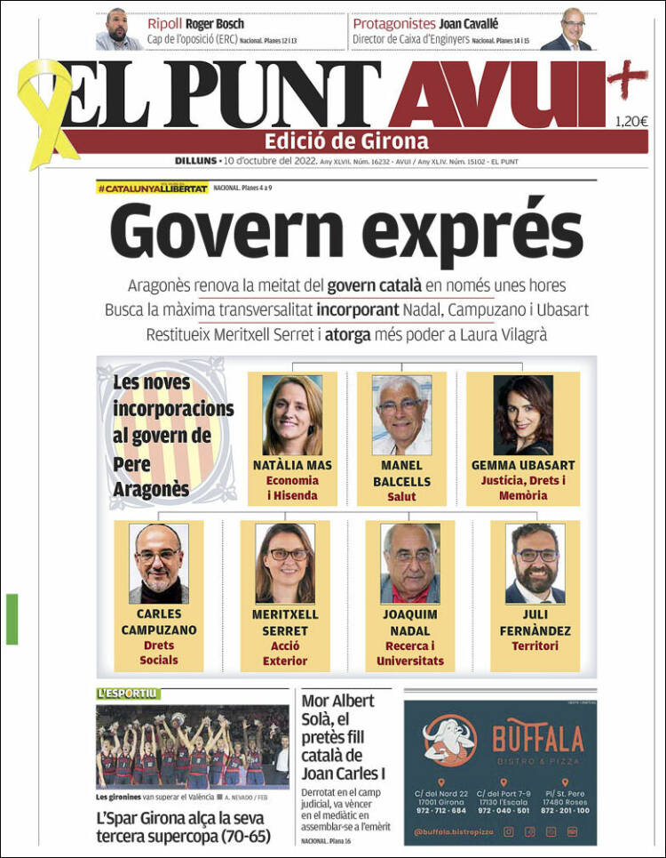 Portada de El Punt Avui - Girona (Espa&ntilde;a)