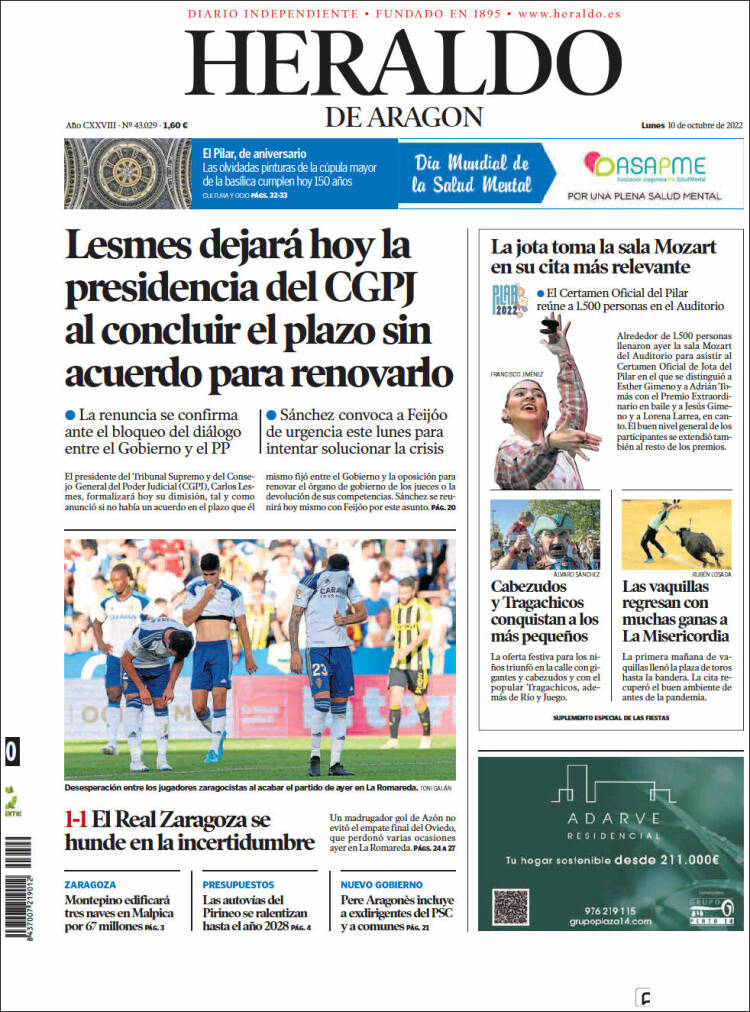 Portada de Heraldo de Aragón (Espa&ntilde;a)