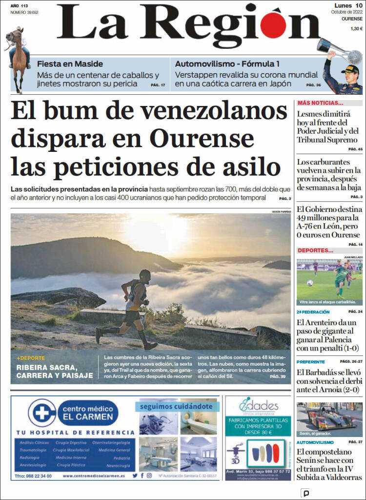 Portada de La Región de Ourense (Espa&ntilde;a)